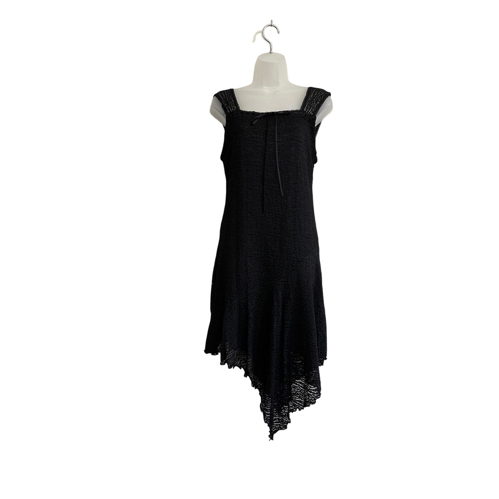 Kirious Los Angeles Womens XL Black Shirred Lace Asymmetrical Handkerchief Dress